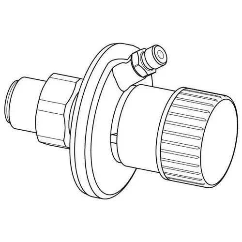 Druckregler von Uponor mit einem drehbaren Einstellrad und Anschlussnippel, ausgeführt in einem kompakten Design für die Regelung von Gas- oder Flüssigkeitsdruck.